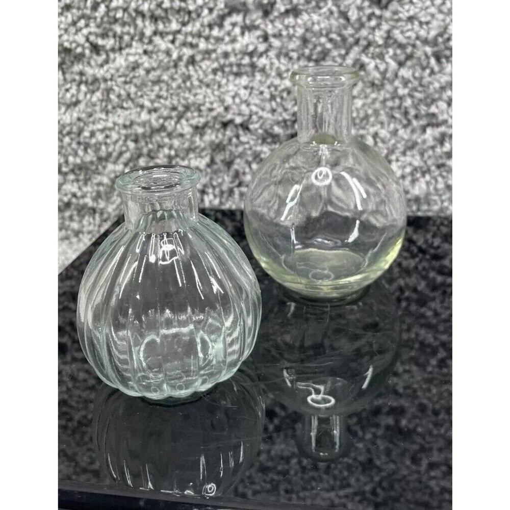 Set of 2 Clear Crystal Glass Vase Decanter Small Bottle No Lid Stopper